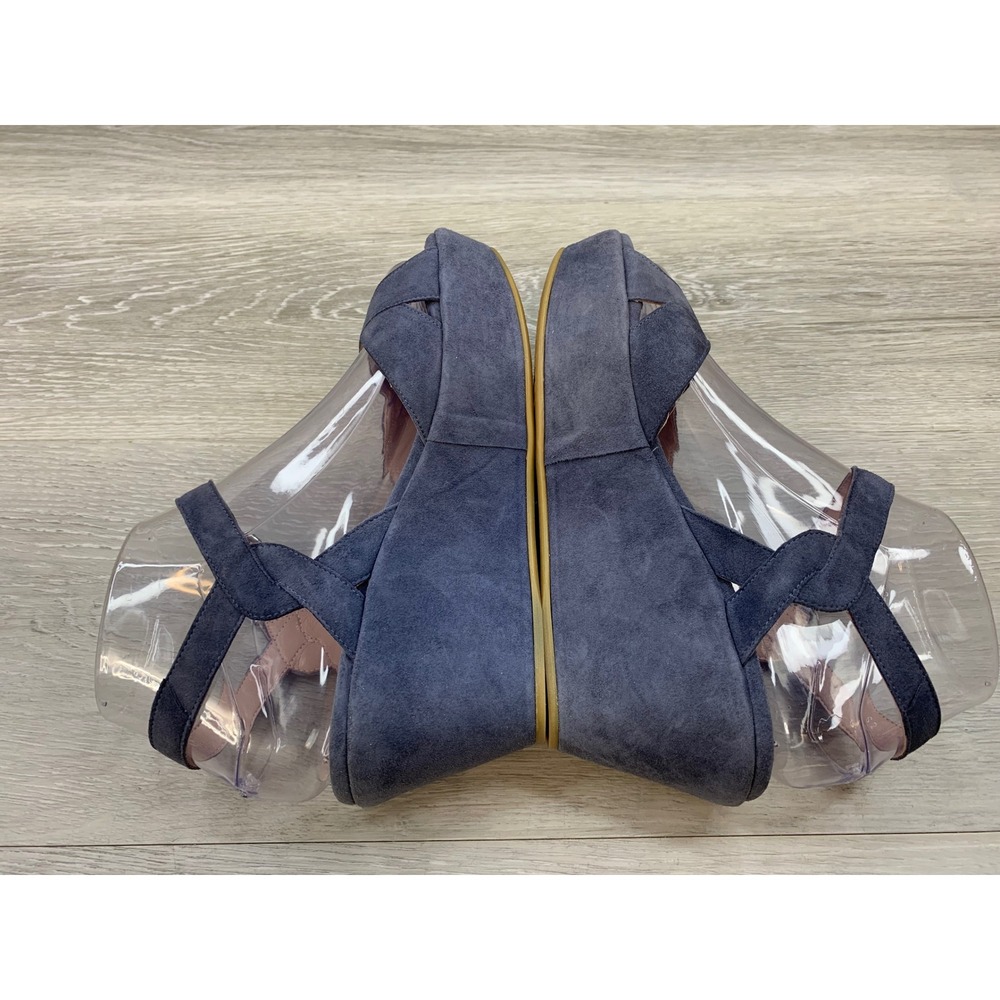 Stuart Weitzman Navy Blue Suede Platform Wedge Sandals Peep Toe Size 6 Spain - Picture 5 of 11
